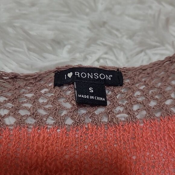 I Love Ronson Open Knit Sweater Womens Size Small Stripe Pink Beige LS - Picture 6 of 9